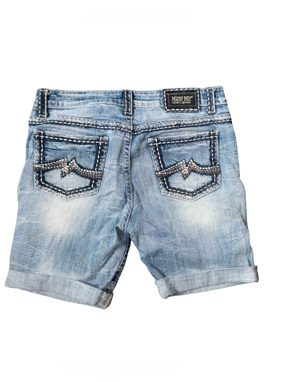 Miss Me Womens Boyfriend Bermuda Distressed Denim Shorts Blue Size 31